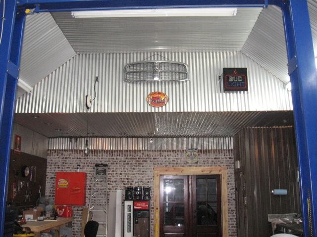 Corrugated panels used for garage ceiling